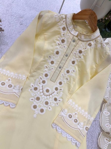 Dynamic Mint Yellow Roman Embroidered Top Salwar Dupatta Set with Soft Organza Dupatta Ready To Wear Collection