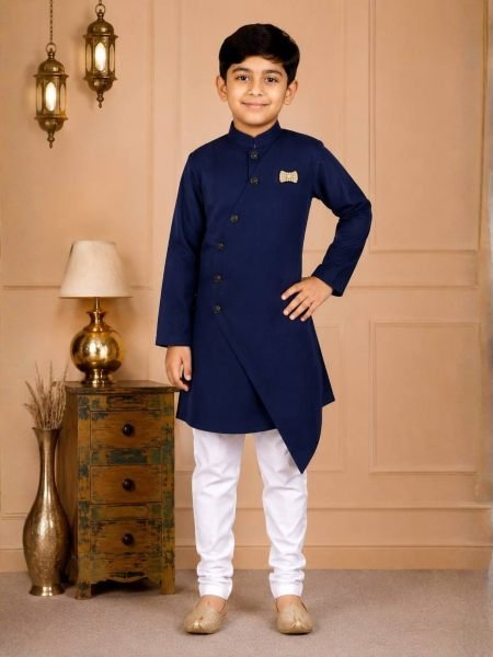 Dynamic Navy Blue Kids Wedding Wear Cotton Kurta Pajama Set at Manufacturer  Mens Wear