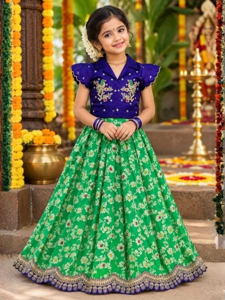 Dynamic Parrot Green Wedding Wear Girls Lehenga Choli with Maggam Embroidery 