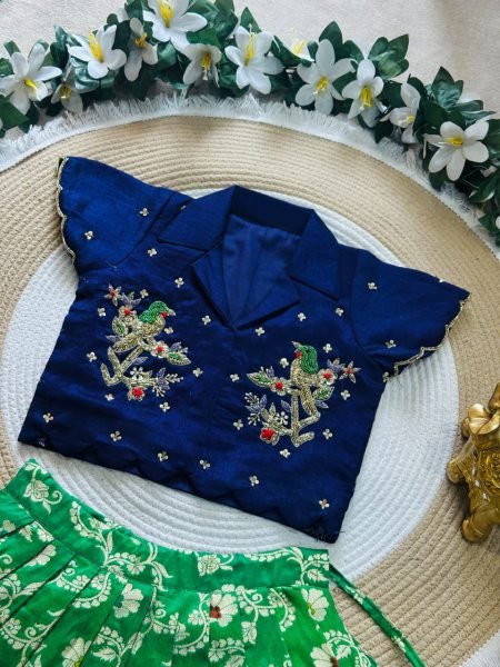 Dynamic Parrot Green Wedding Wear Girls Lehenga Choli with Maggam Embroidery Girls Wear