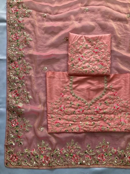 Dynamic Peach Chiffon Saree with Embroidered Blouse for Reception Wear Designer Wedding Sarees Wholesale