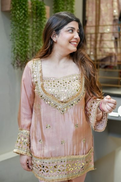 Dynamic Peach Crepe Embroidered Kurti Pant Set with Premium Soft Fabric and Modern Ethnic Style CO ORD Sets