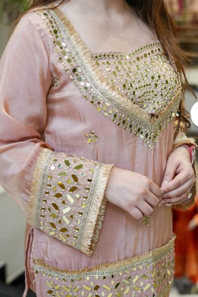 Dynamic Peach Crepe Embroidered Kurti Pant Set with Premium Soft Fabric and Modern Ethnic Style CO ORD Sets