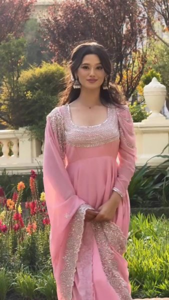 Dynamic Pink Designer Heavy Fox Georgette Embroidery Gown with Dupatta at Wholesale Rate Ready To Wear Collection