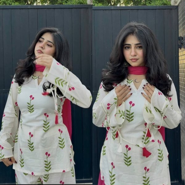 Dynamic Pink Elegant Cambric Cotton Farshi Suit Set with Stylish Fancy Sleeves Ready To Wear Collection