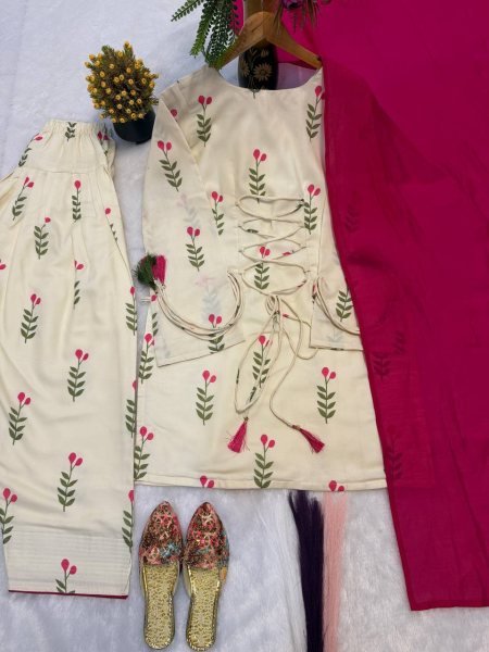 Dynamic Pink Elegant Cambric Cotton Farshi Suit Set with Stylish Fancy Sleeves Ready To Wear Collection