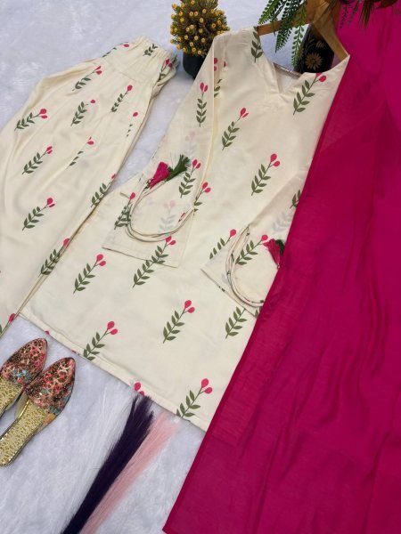 Dynamic Pink Elegant Cambric Cotton Farshi Suit Set with Stylish Fancy Sleeves Ready To Wear Collection