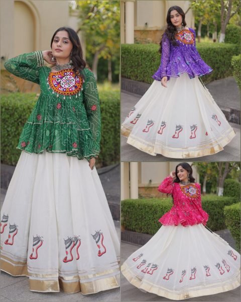 Dynamic Pink Navratri Special 6 Meter Flair Kora Cotton Lehenga Choli at Wholesale Rate Navratri Lehnega Choli