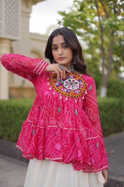 Dynamic Pink Navratri Special 6 Meter Flair Kora Cotton Lehenga Choli at Wholesale Rate Navratri Lehnega Choli