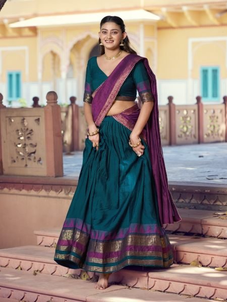 Dynamic Rama Designer Poly Dyeable Lehenga with Zari Woven Border and Dupatta at Whlesale   Lehenga
