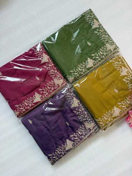 Dynamic Rani Pink Georgette Saree with C-Pallu Embroidery and Cutwork Detailing Georgette Sarees Wholesale