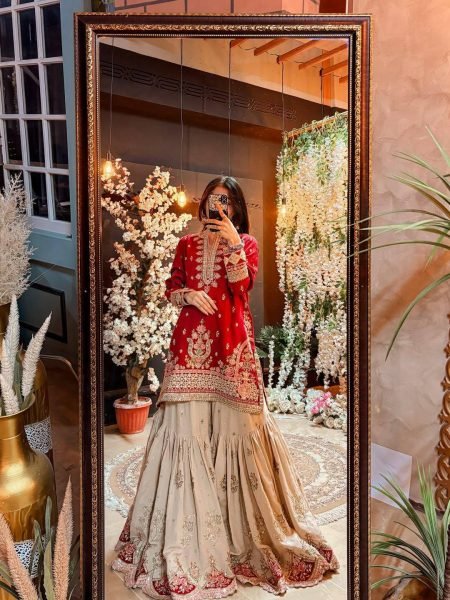 Dynamic Red Designer Faux Georgette Sharara Suit with Reniya Cutting Border at Factory Price Ready To Wear Collection