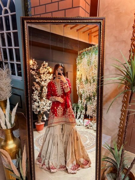 Dynamic Red Designer Faux Georgette Sharara Suit with Reniya Cutting Border at Factory Price Ready To Wear Collection