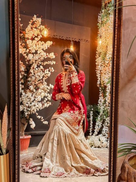 Dynamic Red Designer Faux Georgette Sharara Suit with Reniya Cutting Border at Factory Price Ready To Wear Collection