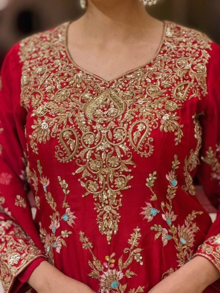 Dynamic Red Heavy Faux Georgette Top Palazzo Dupatta Set For Festival Collection Ready To Wear Collection