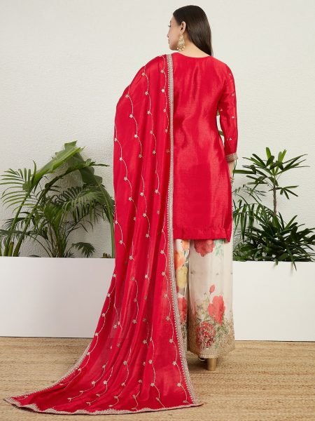 Dynamic Red Wedding Wear Chinon Embroidered Suit with Designer Dupatta Designer Plazzo Salwar Suits Wholesale