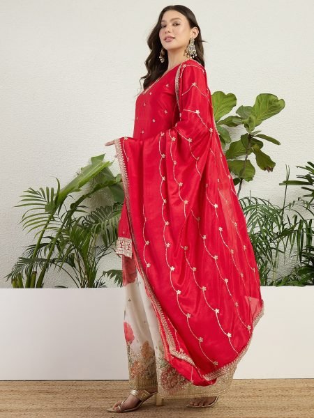 Dynamic Red Wedding Wear Chinon Embroidered Suit with Designer Dupatta Designer Plazzo Salwar Suits Wholesale