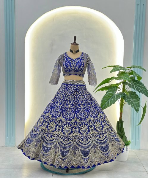 Dynamic Royal Blue Net Lehenga Choli With Dori Work For Bridal Wear Bridal Lehenga Choli