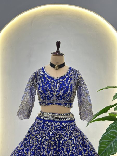 Dynamic Royal Blue Net Lehenga Choli With Dori Work For Bridal Wear Bridal Lehenga Choli