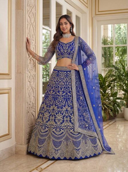 Dynamic Royal Blue Net Lehenga Choli With Dori Work For Bridal Wear Bridal Lehenga Choli
