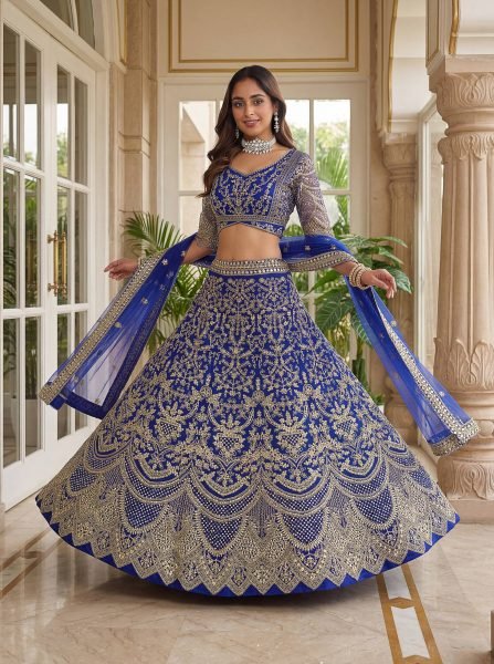Dynamic Royal Blue Net Lehenga Choli With Dori Work For Bridal Wear Bridal Lehenga Choli