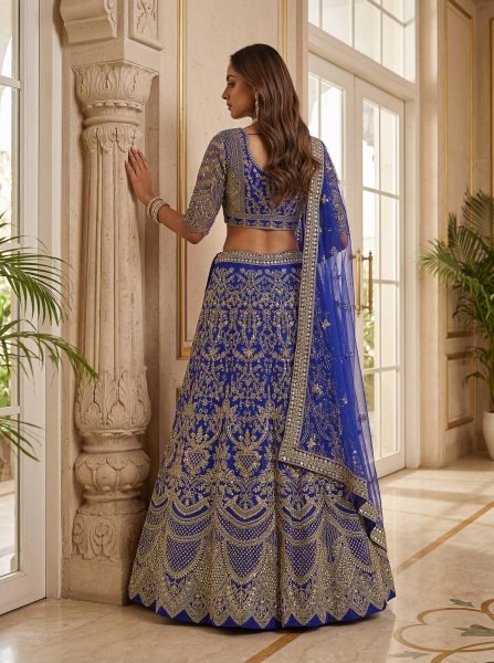 Dynamic Royal Blue Net Lehenga Choli With Dori Work For Bridal Wear Bridal Lehenga Choli