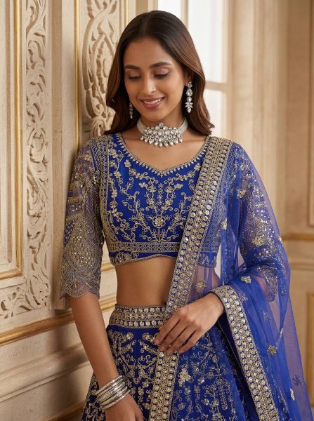 Dynamic Royal Blue Net Lehenga Choli With Dori Work For Bridal Wear Bridal Lehenga Choli