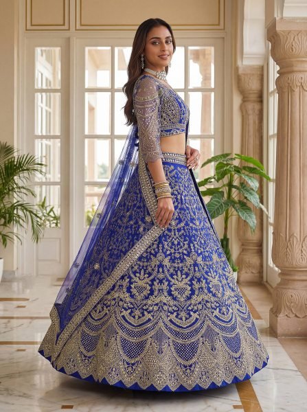 Dynamic Royal Blue Net Lehenga Choli With Dori Work For Bridal Wear Bridal Lehenga Choli