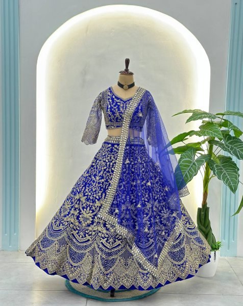 Dynamic Royal Blue Net Lehenga Choli With Dori Work For Bridal Wear Bridal Lehenga Choli