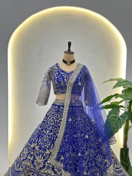 Dynamic Royal Blue Net Lehenga Choli With Dori Work For Bridal Wear Bridal Lehenga Choli