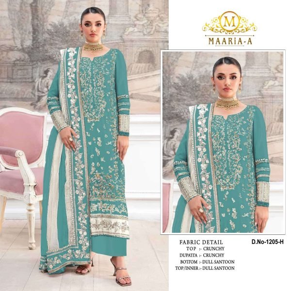 Dynamic Sky Blue Crunchy Silk Embroidered Suit Set with Fancy Lace Dupatta Pakistani Suits Wholesale