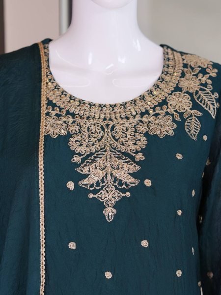 Dynamic Teal Blue Designer Embroidery Sequence Work Suit Set Ready To Wear Collection