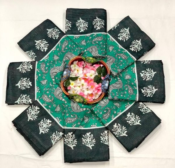 Dynamic Teal Green Cotton Kota Check Digital Printed Saree with Unstitched Blouse Printed Cotton Sarees Wholesale