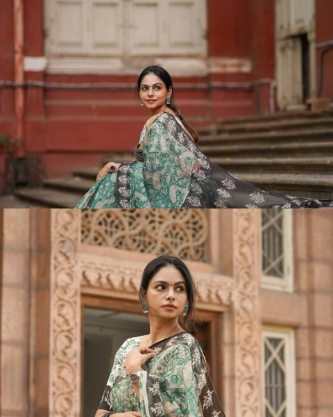 Dynamic Teal Green Cotton Kota Check Digital Printed Saree with Unstitched Blouse Printed Cotton Sarees Wholesale