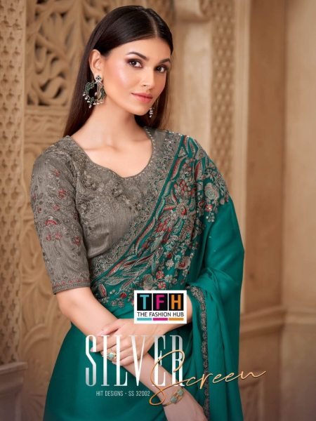 Dynamic Teal Green Fiona Satin Silk Saree with Tussar Silk Blouse Designer Collection Silk Sarees Wholesale