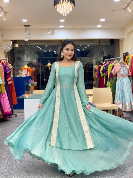 Dynamic Teal Green Premium Salsa Crush Lehenga Choli with Fully Stitched Blouse 