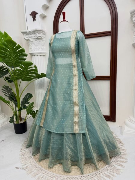 Dynamic Teal Green Premium Salsa Crush Lehenga Choli with Fully Stitched Blouse Ready To Wear Collection