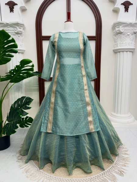 Dynamic Teal Green Premium Salsa Crush Lehenga Choli with Fully Stitched Blouse Ready To Wear Collection