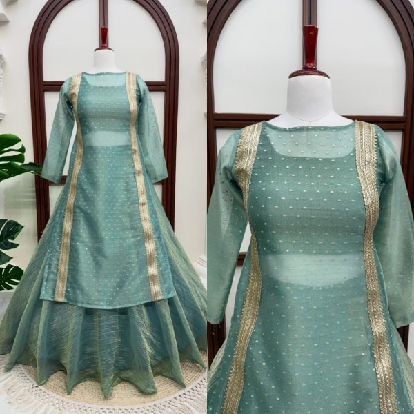 Dynamic Teal Green Premium Salsa Crush Lehenga Choli with Fully Stitched Blouse Ready To Wear Collection