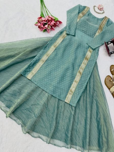 Dynamic Teal Green Premium Salsa Crush Lehenga Choli with Fully Stitched Blouse Ready To Wear Collection
