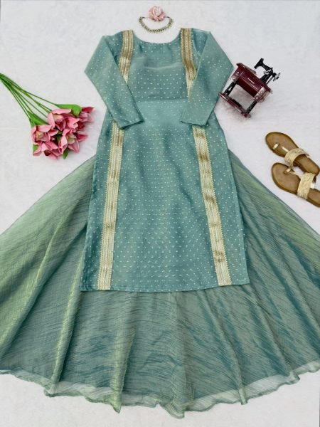 Dynamic Teal Green Premium Salsa Crush Lehenga Choli with Fully Stitched Blouse Ready To Wear Collection