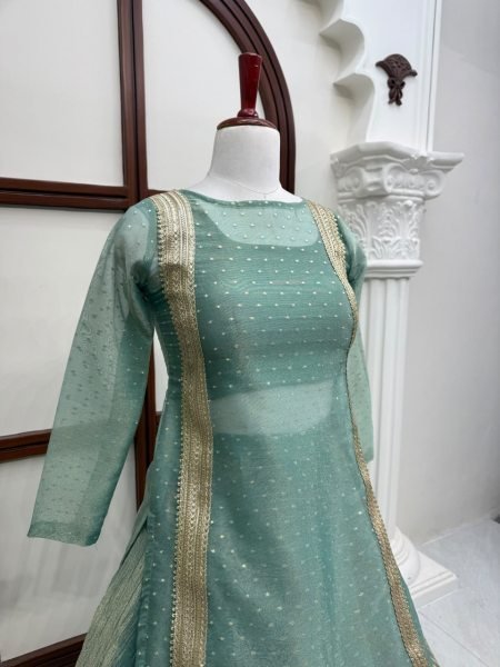 Dynamic Teal Green Premium Salsa Crush Lehenga Choli with Fully Stitched Blouse Ready To Wear Collection