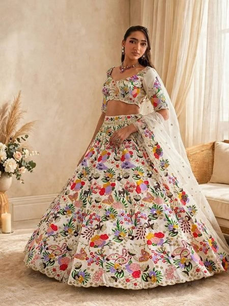 Dynamic White Designer Masti Silk Lehenga with Sequin Embroidery and Dupatta  