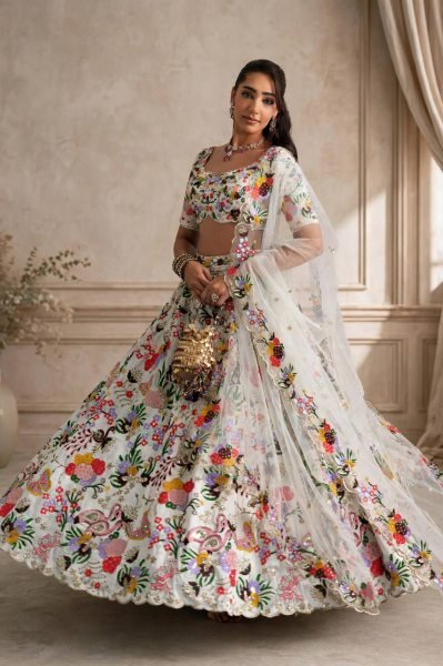 Dynamic White Designer Masti Silk Lehenga with Sequin Embroidery and Dupatta  Designer Lehenga Choli