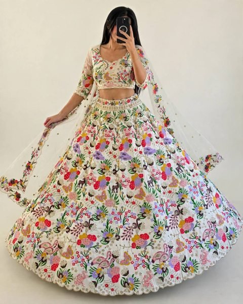 Dynamic White Designer Masti Silk Lehenga with Sequin Embroidery and Dupatta  Designer Lehenga Choli