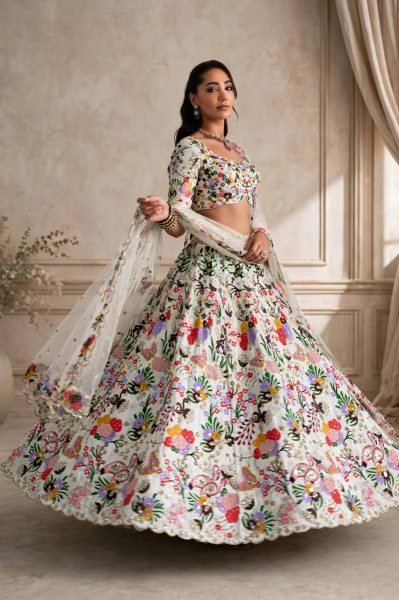 Dynamic White Designer Masti Silk Lehenga with Sequin Embroidery and Dupatta  Designer Lehenga Choli