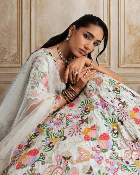 Dynamic White Designer Masti Silk Lehenga with Sequin Embroidery and Dupatta  Designer Lehenga Choli