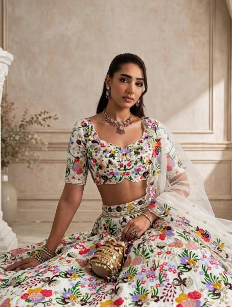 Dynamic White Designer Masti Silk Lehenga with Sequin Embroidery and Dupatta  Designer Lehenga Choli