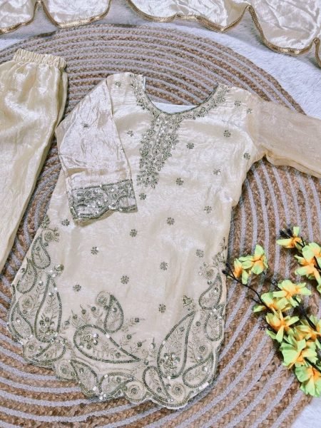 Dynamic White Girls Top Palazzo Set with Dupatta for Ramzan Collection Girls Wear