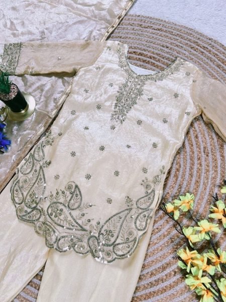 Dynamic White Girls Top Palazzo Set with Dupatta for Ramzan Collection Girls Wear